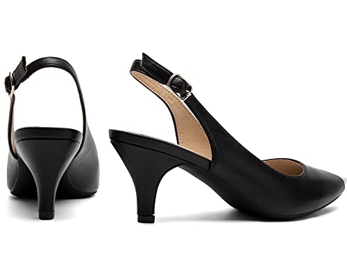 Greatonu Womens Black Buckle Strap Sexy Slingback Heels Dress Pumps Court Shoes Size 8.5 #TOP3