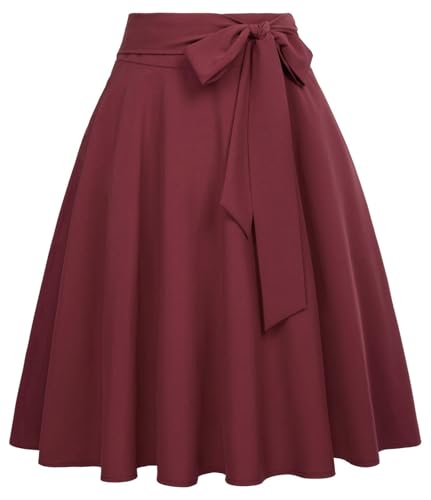 Image of FRAULEIN Women's Flared Pleated Maxi Skirt High Waist A-Line with Pockets and Belt Accessories [Small-Plus Size]