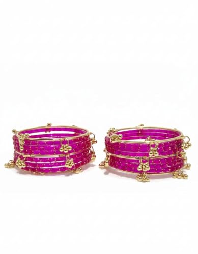 Image of Kashmiri Ghangharoo Glass Bangle Set for Women| Light Weight Bangles | Traditional Transparent Fancy Glass Chudi Set for Wedding, Party|Set Of 16(12 Glass + 4 ghungroo bangles)