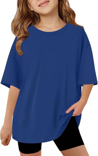 Image of ZDC Girls Short Sleeve T Shirts Kids Summer Oversized Tops Trendy Crewneck Basic Tees 5-14 Years