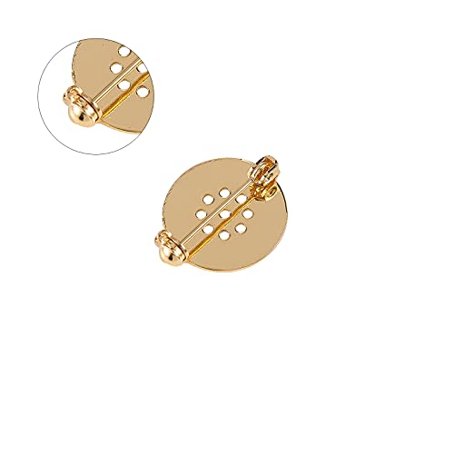 Image of LiQunSweet 50 Pcs Brass Disc Base Settings Brooch Back Pad Bezel Blank Cabochon Trays Safety Pins Round Real Gold Plated Brooches for DIY Jewelry Accessories Badge Corsage - 18mm(0.7 inch)