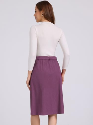 Allegra K Womens High Waist Button Front A-Line Belted Corduroy Midi Skirt4