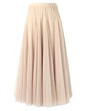 SANGTREE Women's Tulle Skirts Elastic High Waist A-Line Layered Tutu Mesh Flowy Skirt Ankle Length, Apricot, Medium