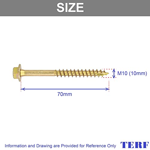 TERF® 10.0 X 70mm Advanced Turbo Coach Screws 10.0 X 70mm Slash Point Hex Flange Head Solo Coach Screw Yellow - Pack of 10 - Image 3