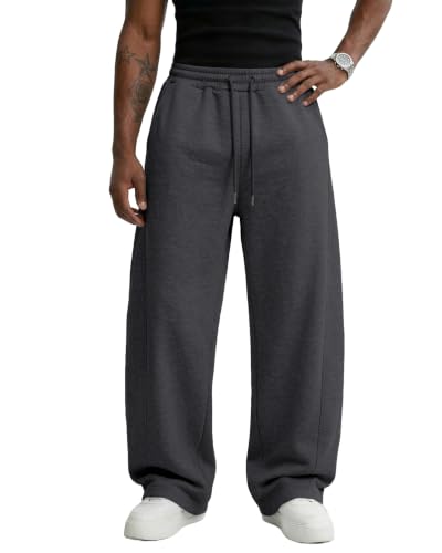 Image of Wangdo Men's Baggy Sweatpants Wide Leg Lounge Cotton Casual Jogging Pants | High waist drawstring,2 Deep pockets,Open bottom,Workout athletic outfits,Loose joggers pants,fashion streetwear,Soft fabric