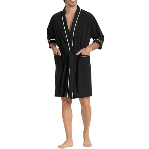 SIORO Men's Waffle Knit Robe for Summer, Short Lightweight Bathrobe with Pockets and Kimono, 3/4 Sleeves Loungewear for Spa4