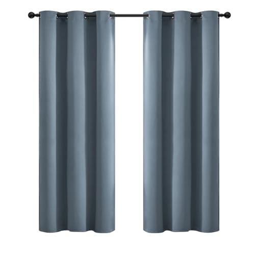 Yakamok 72 Inch Length Blackout Curtains for Bedroom, Room Darkening Thermal Insulated Solid Grommet Panels for Living Room(42Wx72L, Stone Blue, 2 Panels)