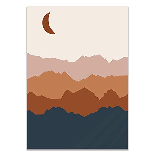 Tableau abstrait boho lune soleil vintage forêt scandinave 60x80cm - 3
