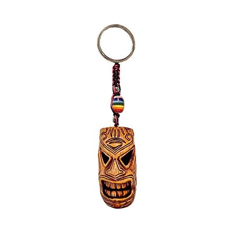 Aeiniwer Gypsy Daze Smokes Kanaloa Polynesian Tiki Head 3D Figurine Keychain Multicolored Macramé Metal Ring - Handmade Gifts Boho Car Keys Bag Accessories Cover