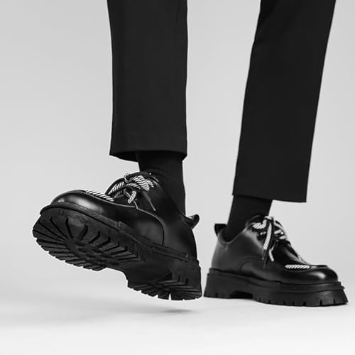 Men's Color Block Lace-Up Chunky Heels Oxfords,Lug Sole Fashion Round Toe Platform Formal Business Shoes,Comfortable Casual Non-Slip Dress Shoes for Party Dating Prom4