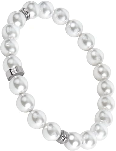 Forge & Foundry Men's 8mm Shell Pearl (Man-Made) Bracelet [Small, Medium, Large and Adjustable Sizing Options] | Marlow | Silver - Medium
