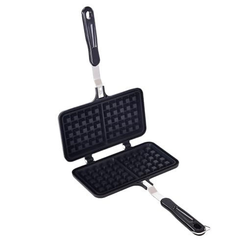 PAEFIU Doppel Waffeleisen, Gusseisen Waffeleisen, Tragbare Herdplatte Aluminium-Waffel Bereiterpfanne, Sandwich-Maker Griffen, Handbetriebenes, Kuchenform für Sbacken, Frühstück, Mittagessen