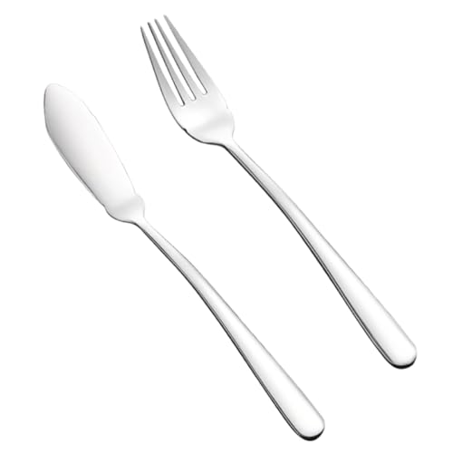 Healeved Juego de Cubiertos para Pescado 2 Piezas Acero Inoxidable Cuchillo y Tenedor para Restaurante y Hogar Utensilios Cocina Resistentes y Aptos para Cenas y Barbacoas