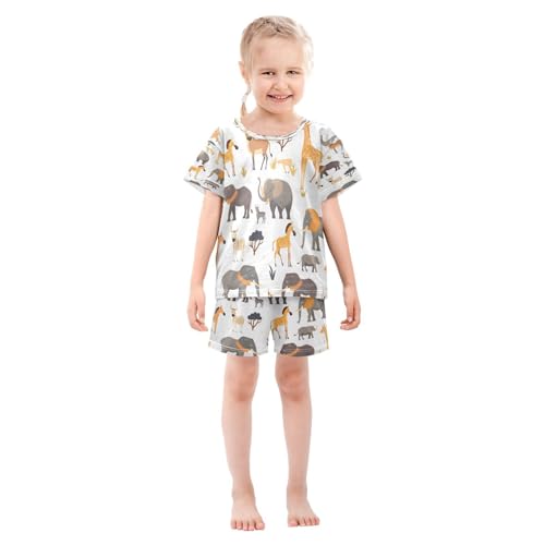 senya Short Sleeve Pajamas Sets Summer Cotton Sleepwear Lion Yellow Scarf Elephant3