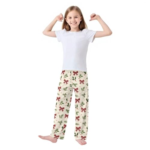 Pajama Bottoms, Christmas Bows Holly Leaves Pajamas Pant Sleep Long Pants Lounge Wear Sleepwear Soft Pjs2