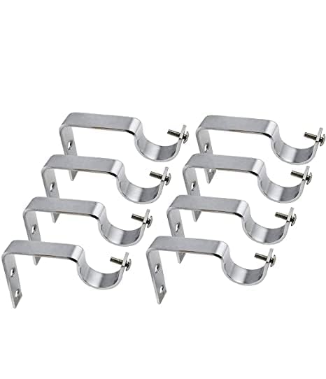 Curtain Rod Brackets |Stainless Steel Wall Mounted Curtain Holder Hooks | Adjustable Clamps for Rod Support | Home Window & Door Drapery Accessories (Steel Support 8)-image-41