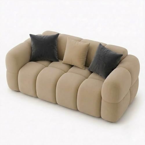 Image of FURNY Luxury Nimbus 2 Seater Bubble Cloud Sofa Set for Living Room | Boston Fabric Upholstered | Modern Cushioned Comfortable Couch for Home Office & Drawing Room | Sand Beige