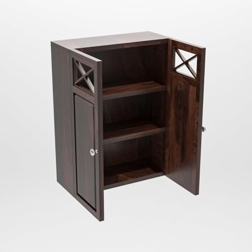 Image of Sheesham Wood Kitchen Cabinet for Home | Wall Mounted Kitchen Rack with Storage | Wooden Kitchen Unit /Organizer with 2 Door Cabinet Furniture with Storage | (Walnut Finish)