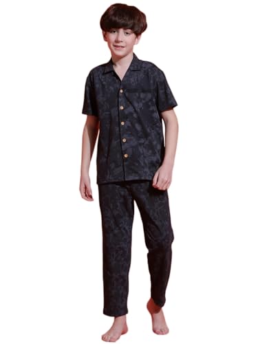 Image of Li'l Tomatoes Boys 100% Cotton Night Suit | Summer Printed Shirt & Shorts Set | Soft & Breathable Sleepwear | 9-16 Years