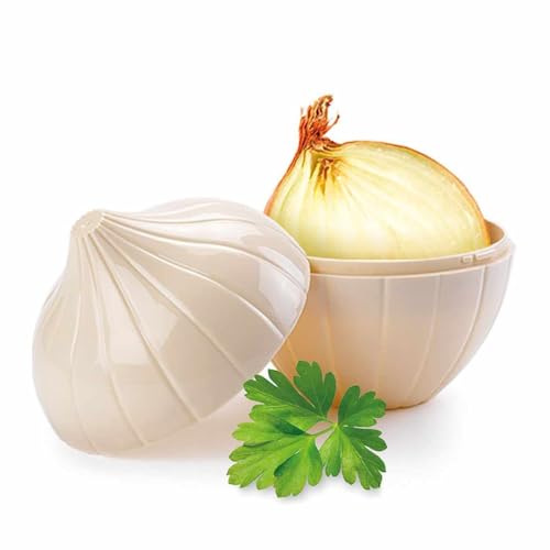 CHEFZOCO Guarda cebolla, guarda cebolla nevera, Recipiente para cebolla, Conserva cebolla, Estuche de plástico para cebolla, Apto para Lavavajillas, Plástico libre de BPA, Beige