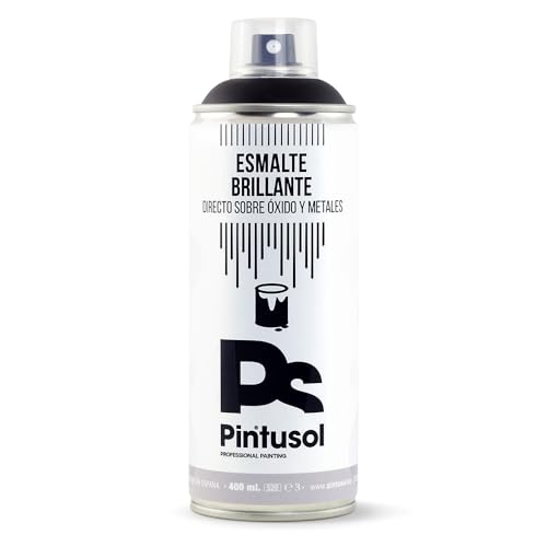 PINTUSOL Bombe Peinture Émail Antirouille Brillant Noir, Finition Brillante Résistant aux UV Haute Opacité, Direct sur Rouille Fer Métal, Application...