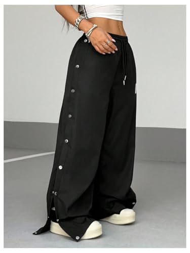 Verdusa Women's Number Graphic Wide Leg Pants Drawstring Waist Button Side Baggy Trousers4