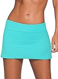 REKITA Women Swim Skirt Solid Color Waistband Skort Bikini Bottom