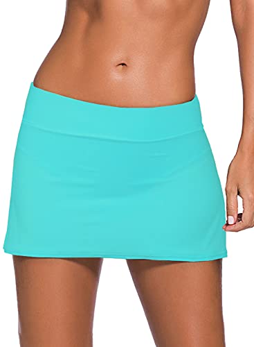 Image of REKITA Women Swim Skirt Solid Color Waistband Skort Bikini Bottom