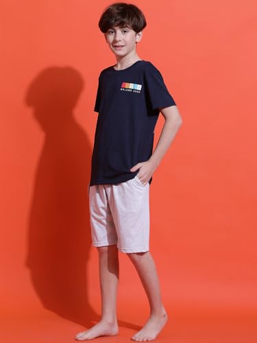 Image of Li'l Tomatoes Boys 100% Cotton Night Suit | Summer T-Shirt & Shorts Set | Soft & Breathable Sleepwear | 9-16 Years