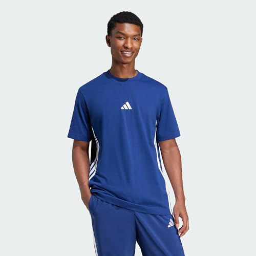 Adidas Uomo Essential Three Stripes Single Jersey tee, Dark Blue/White, M