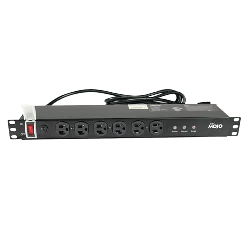 Tecmojo 1U Rackmount Network-Grade PDU Surge Protector Power Strip, 12 Outlets (6 Front, 6 Rear Wide Spaced) 15A 6ft Cord with 5-15P Lug - Black, UL Certified
