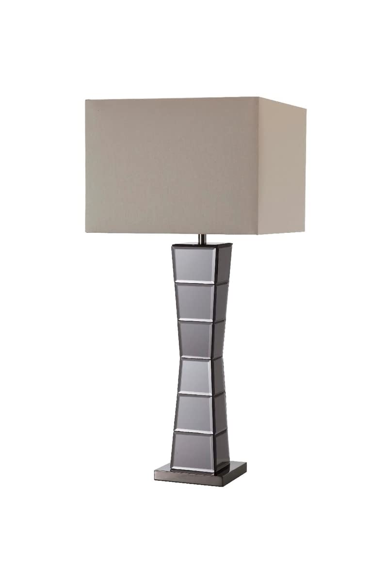 Black Glass Tower Table Lamp with Beige Fabric Shade Beige & Black
