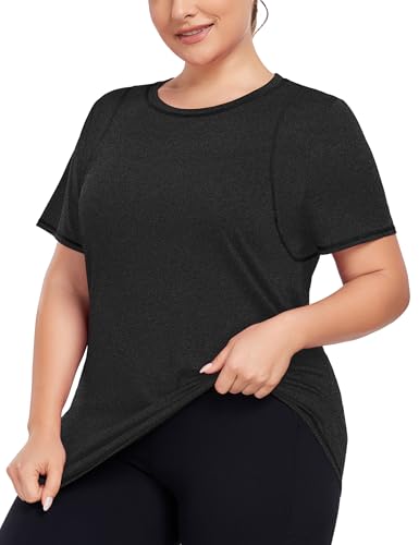 COOTRY Women's Plus Size Workout Tops Loose Fit Short Sleeve Athetic Running Yoga Shirts
