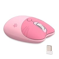 Lomiluskr Cute Cat Wireless Mouse, Lightweight Soundless Mice, 2.4G Wireless Mice, Candy Colors, Kawaii Mouse for Girls and Kids (Pink)