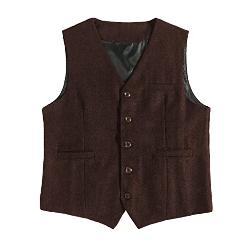 Men's Tweed Wool Formal Suit Vest Waistcoat, Neck Tie, 1920s Pocket Watch and Wedding Boutineers for Groomsmen2