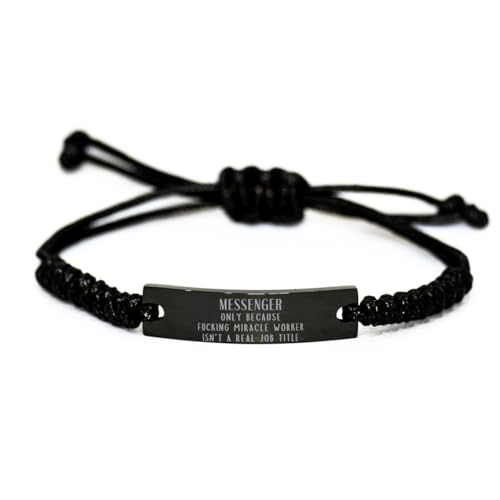 Funny Messenger Black Rope Engraved Bracelet Messenger Only Because Fucking Miracle Worker Isn't a Real Job Title, Adjustable Messenger Christmas Birthday Engraved Gifts for Colleague Coworker