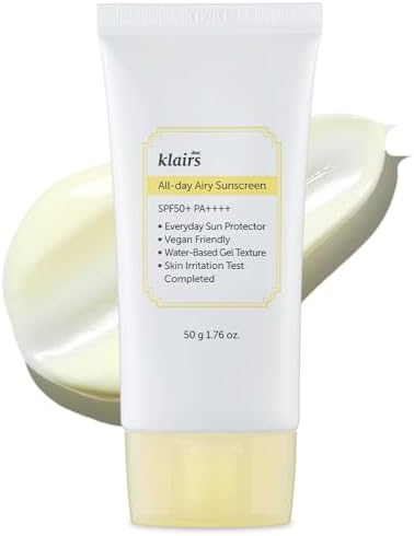 DearKlairs All-day Airy Sunscreen SPF50+ PA++++ | Lightweight Korean Sunscreen with Niacinamide & Adenosine | Hydrating, Broad Spectrum UV Protection | No White Cast, Non-Greasy