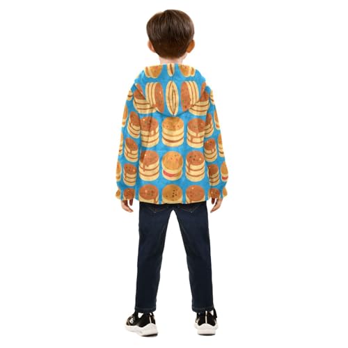 Pancake Stacks on Blue Background Toddler Fleece Jacket Girl Boys Hooded Fleece Jacket Coat Warm Outwear Zip-up 3-10T4