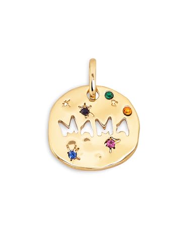 SINGULARU   Charm Mamá. Latón con Acabado en Baño de Oro de 18kt. Colgante con Motivo y Circonitas de Colores. Cierre Asa. Joyas para Mujer