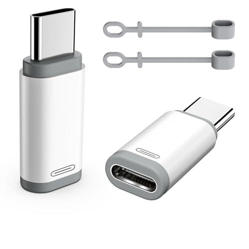 TiMOVO Lightning to USB C Adapter, 2 Pack Lightning Female to USB C Male Adapter Supports Charging & Data Sync with Anti-Lost Loop for iPhone 15/16 Pro Max Plus, iPad Pro/Air, Not for Audio/OTG, White