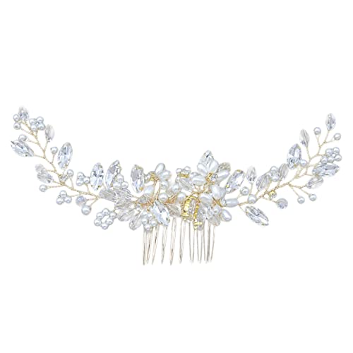 WEKADRIN 金色パールヘアコーム 優雅な 装飾 結婚式用 ダルヘッドドレス 花嫁髪飾り 成人式 パーティー対応