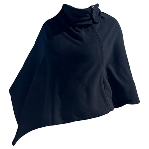 BURI Damen Poncho Schwarz | Weicher Fleece Überwurf in Einheitsgröße | Leicht, Pflegeleicht & Stilvoll | Ideal für Frühling, Herbst & laue Sommerabende | Maschinenwaschbar bei 30 °C