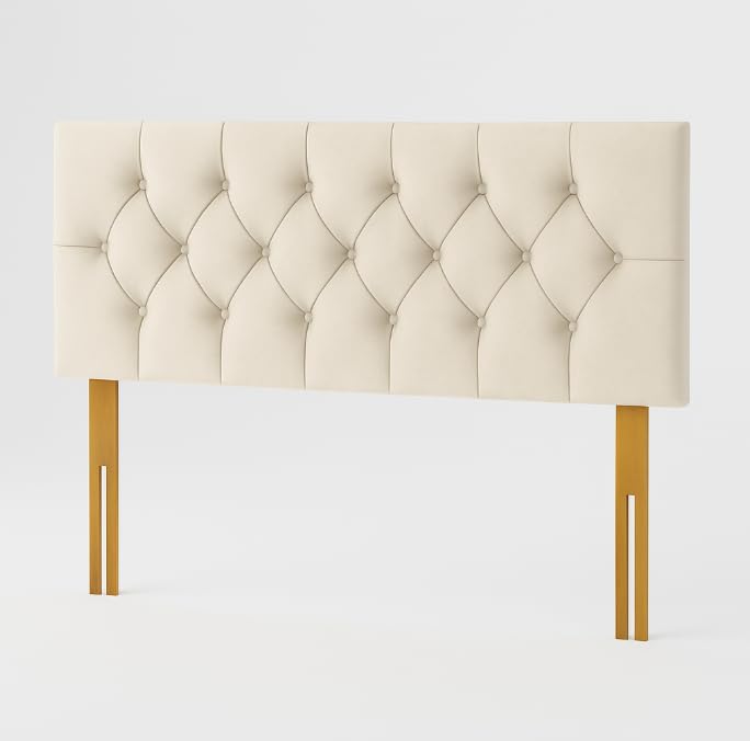 NK Luxury Velvet Chesterfield Upholstered Headboard for Divan Beds – 20-Inch Plush Buttoned Headboard, Extra Padded for Comfort & Style (Cream, 4ft 6inch double)