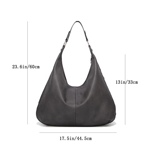 Image of Hobo Bags for Women Soft PU Leather Shoulder Bag Grey Slouchy Handbag