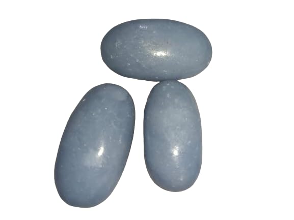 Aldomin Natural Energized Angelite Healing Crystal Tumble Stone (Set Of 3 Pieces)