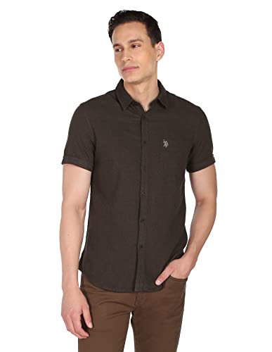 Image of U.S. Polo ASSN. Men's Cotton Solid Slim Fit Shirt