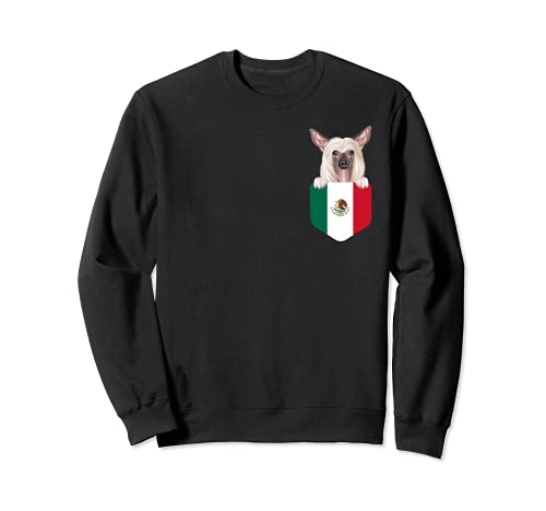 Mexico Flag Chinese Crested Dog In Pocket Sweatshirt, Black