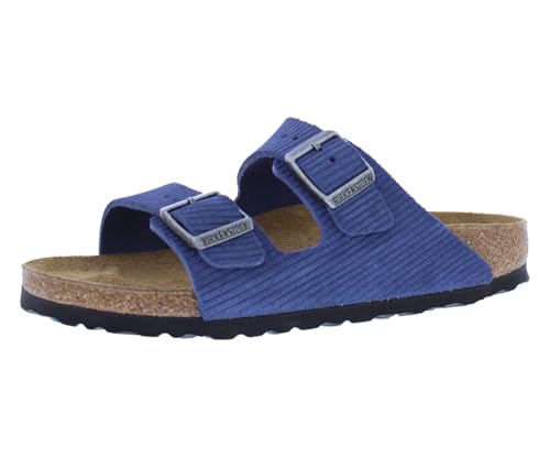 Image of Birkenstock Arizona BS Narrow Unisex Shoes Size 3, Color: Corduroy Indigo /Ocean Blue
