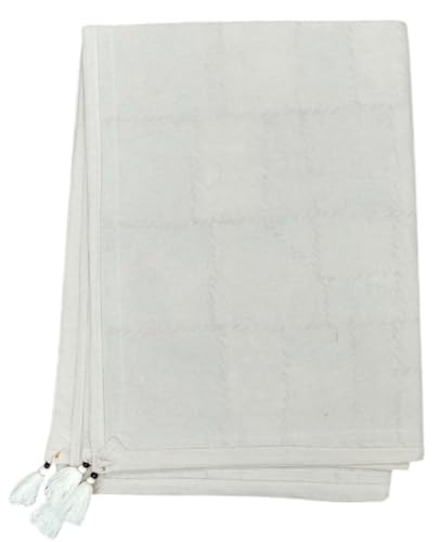Image of Ekam Art Rajasthani Handmade Embroidery Cotton Patchwork Tapestry Cotton Wall Decor Hanging Beaded Tapestries 40 x 60 Inch (White)