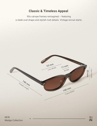 TIJN Vintage Cat Eye Sunglasses Women Retro Oval Frame UV400 Polarized Sun Glasses Lightweight Sunnies for Small Face(Brown)